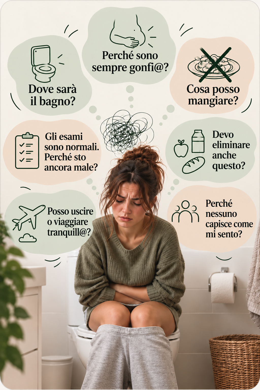 Una persona riflette sulle difficoltà quotidiane legate all’intestino